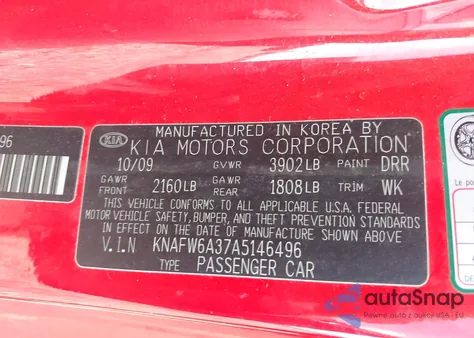 2010 Kia Forte Koup Sx из США, поврежденный, VIN KNAFW6A37A5146496